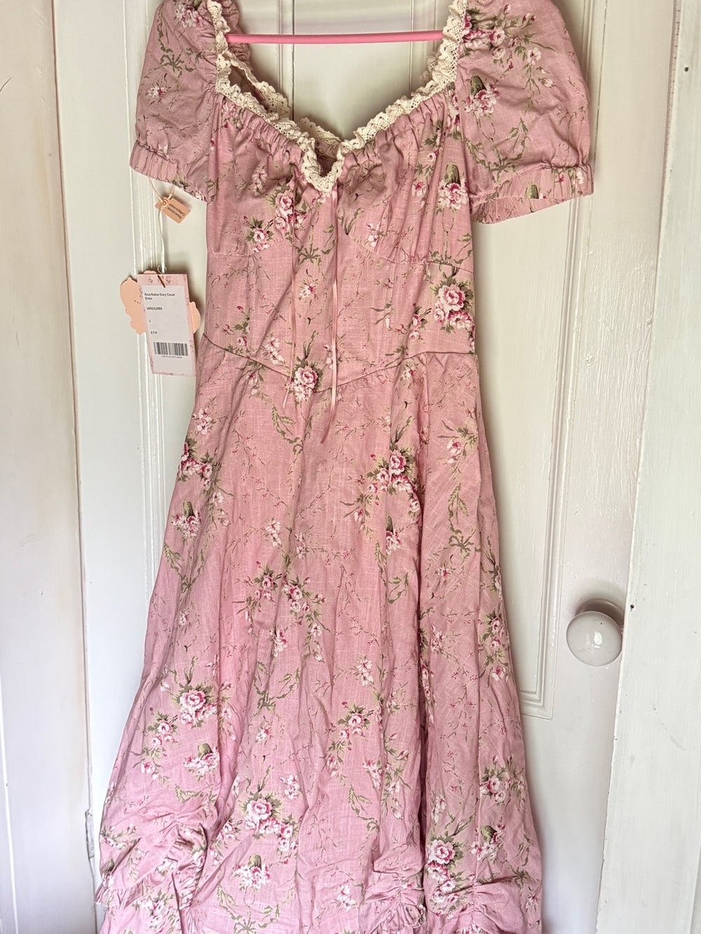 Lacemade Rose Pink Floral Corset Maxi Dress with Puff Sleeves - Picture 2 of 7